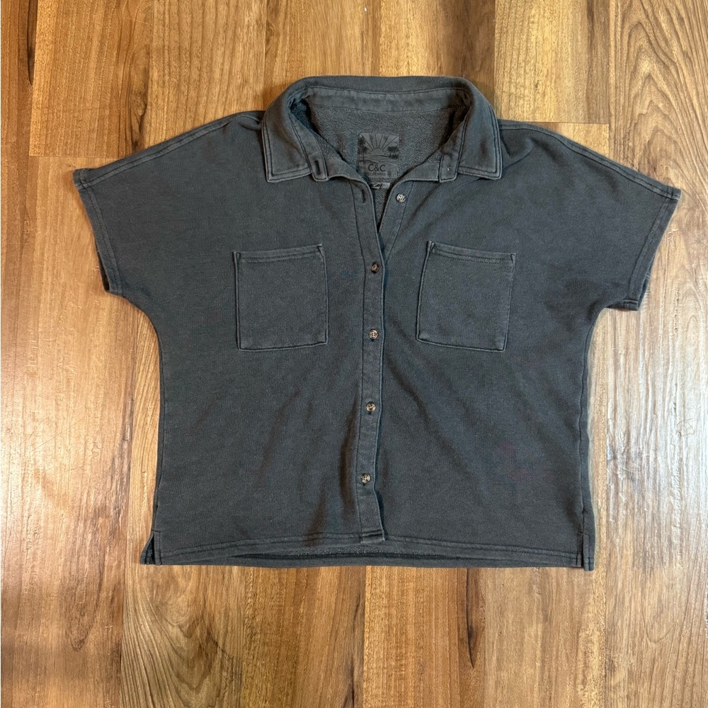 C&C‎ California Oversized Top Size L Cotton Button Up Charcoal